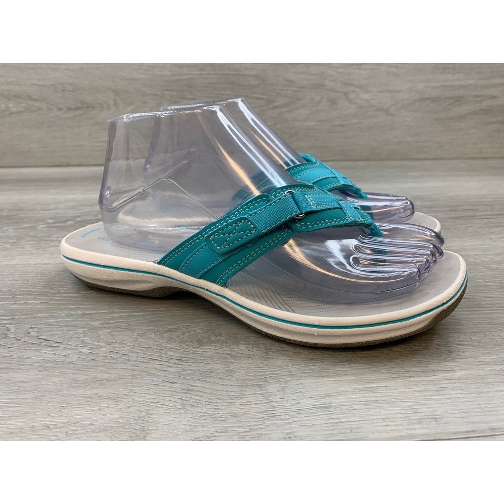 Clarks Cloudsteppers Women's Arla Glitz Turquoise Blue Thong Sandals 8 Shoes